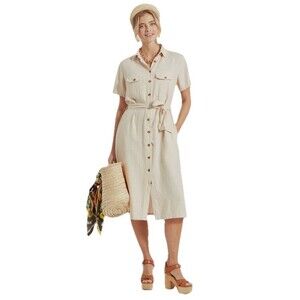 Truly 4 You Button Down Utility Midi Dress 100% Cotton Cream Vacation Size Small